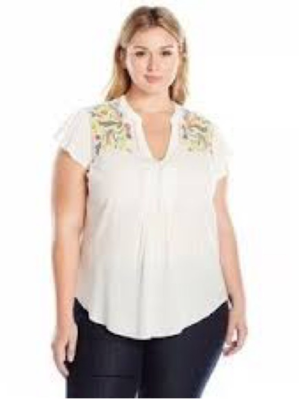 Melissa McCarthy Flutter Sleeve Floral Embroidery Blouse Top Sz 3X